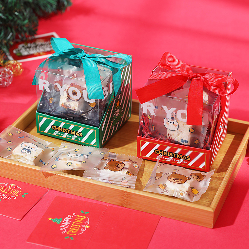 透明圣诞雪花酥苹果盒子伴手礼喜糖风盒牛轧酥手提礼盒雪花酥盒