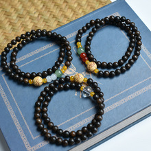 天然沉贵宝木双圈diy手串黄杨木莲花玉石款男女情侣手链饰品礼物