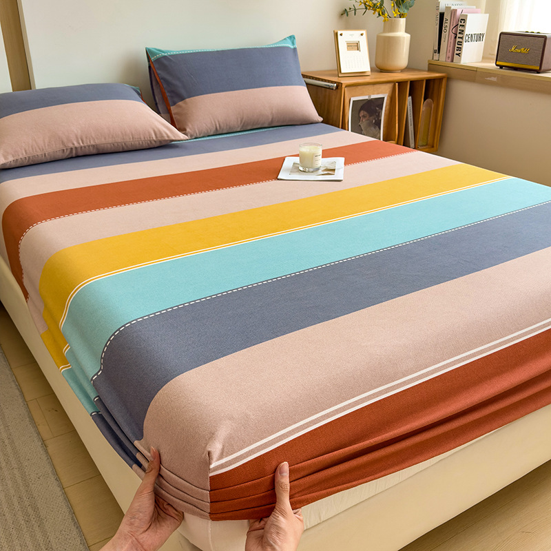 Funda de cama cepillada de algodón cubierta protectora de colchón de una sola pieza 2024 nueva funda de cama impresa para una sola persona para todas las estaciones