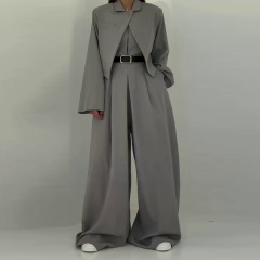 2025年新款欧美亚马逊跨境外贸女装连体裤长袖短款西服上衣两件套