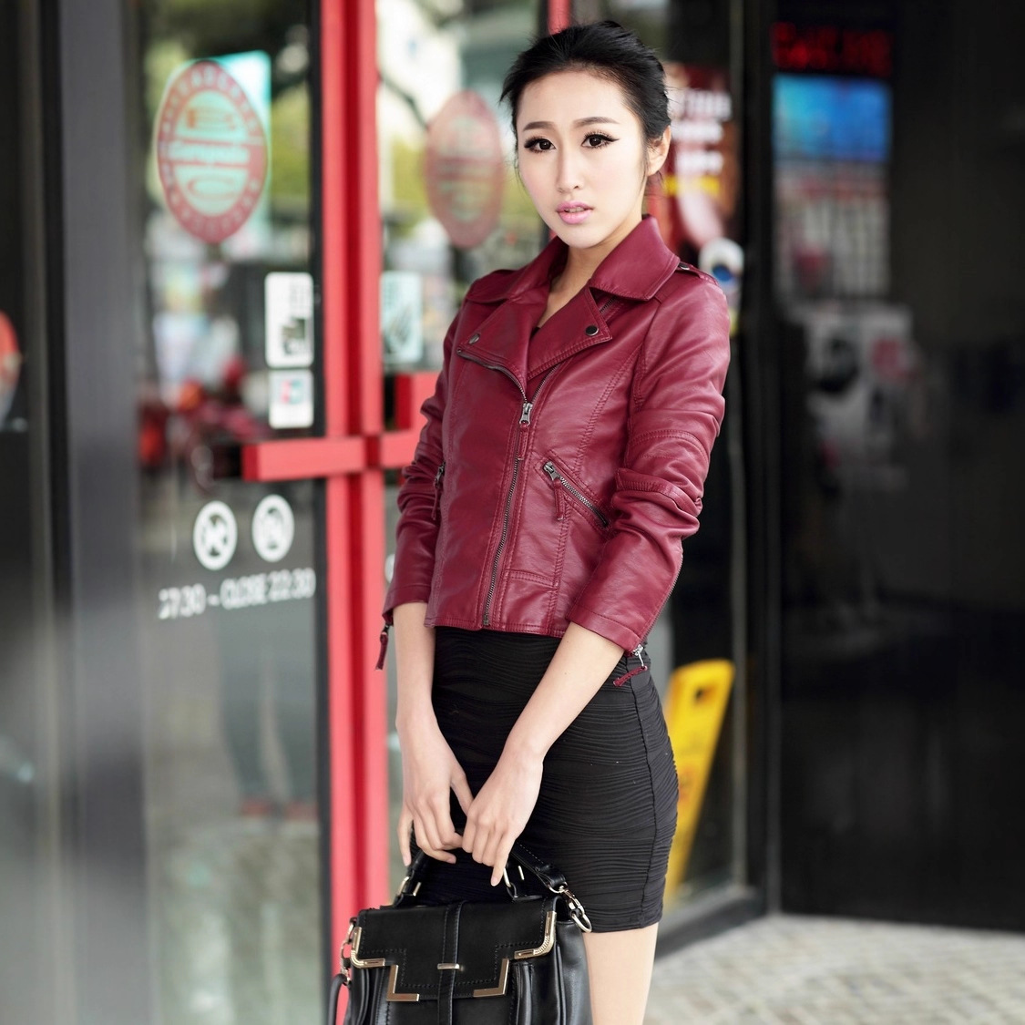 New Women's Outwear European and American Style Women's Leather Jacket Diagonal Zipper Motorcycle Leather Jacket Short Autumn Women's Leather Jacket Wholesale