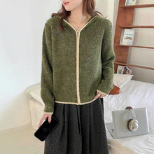 欧洲站撞色连帽拉链针织开衫女装2025秋冬新款软糯毛衣女上衣外传