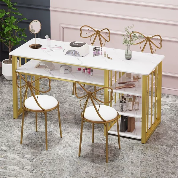 Nail table, light luxury and simple, double-seater, trendy nail table with chairs, rectangular manicure table, salon furniture