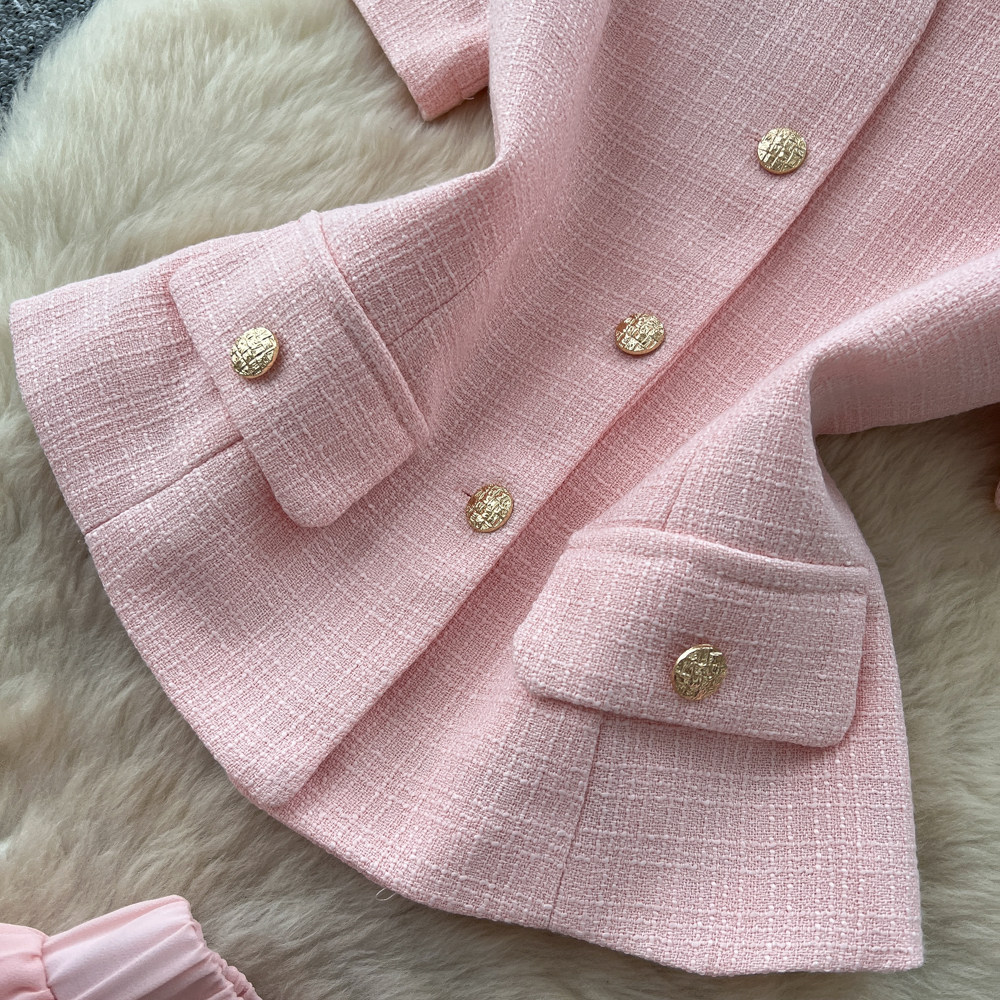Inspired Women's Pink Two Piece Set Summer Short Sleeve High Waisted Pleated Skirt Sophisticated And Elegant_ecoleips.com