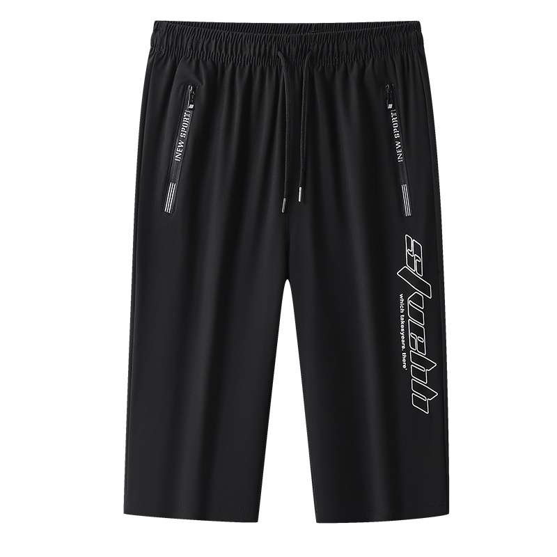 Cross-Border Men's Summer Ice Silk Shorts Loose Casual Quick-Drying Fitness Running Sports Breathable Cool Three-Quarter Pants for Men