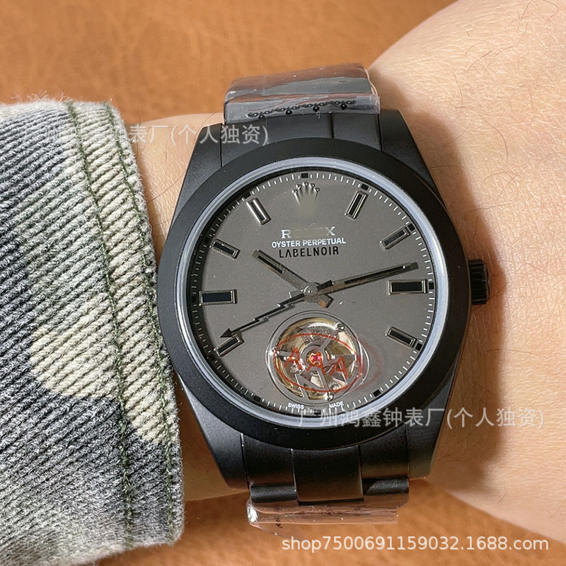 Laojia Black Series Tourbillon Men's Watch, Fully Automatic Mechanical Watch, Black Steel Strap, Men's Watch, Dropshipping Available