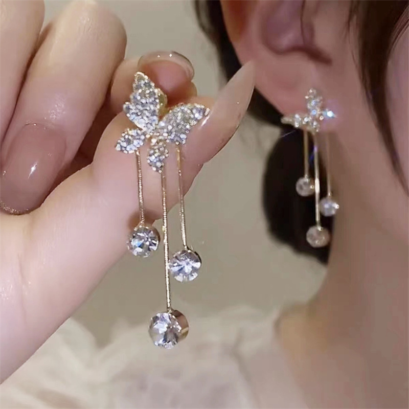 1 Pair Quantity Daily, Shopping Occasion 1 Pair Ig Style Korean Style Butterfly Plating Inlay Alloy Zircon Drop Earrings