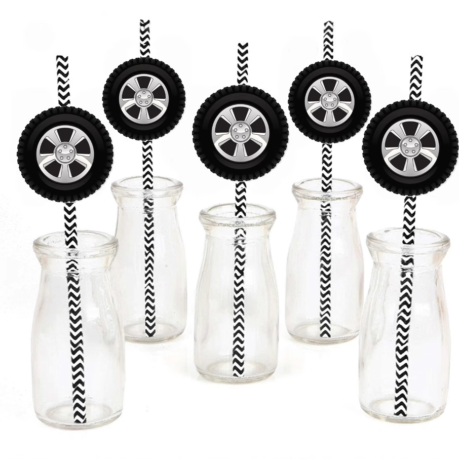 Fiesta transfronteriza decoración creativa paja de neumáticos de papel paja desechable decoración de bebidas degradables