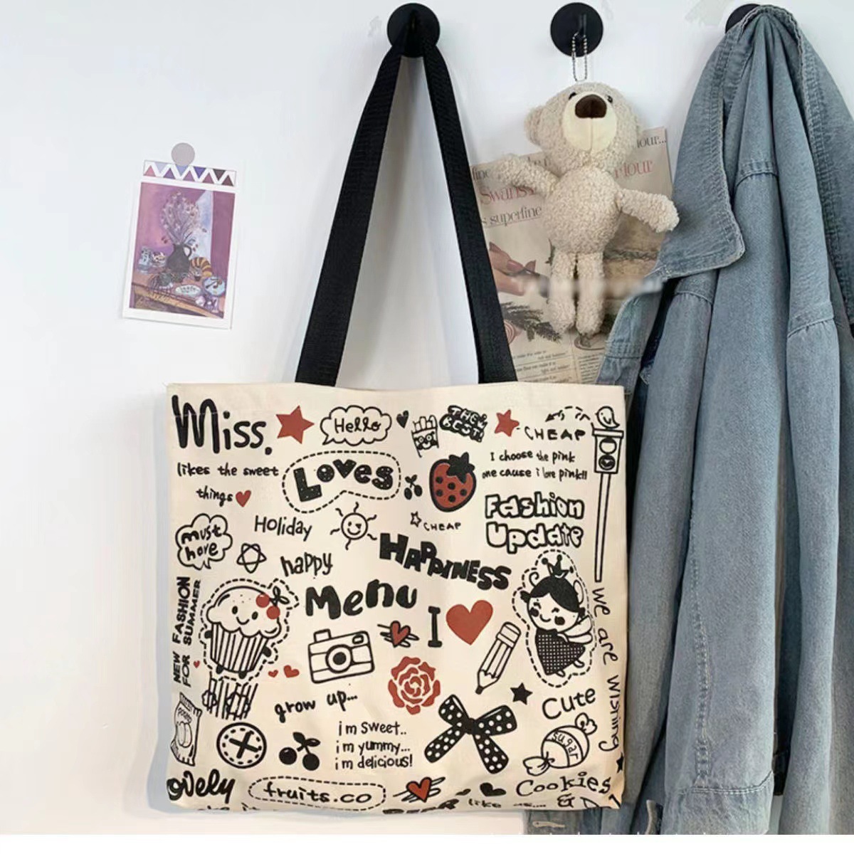 Canvas Bag Large Capacity Shoulder Bag Fashionable Simple Canvas Bag Women's Casual Versatile Handbag