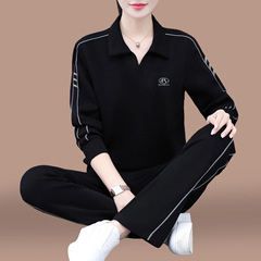 翻领卫衣运动套装女春秋2025新款中年妈妈时髦洋气休闲跑步两件套