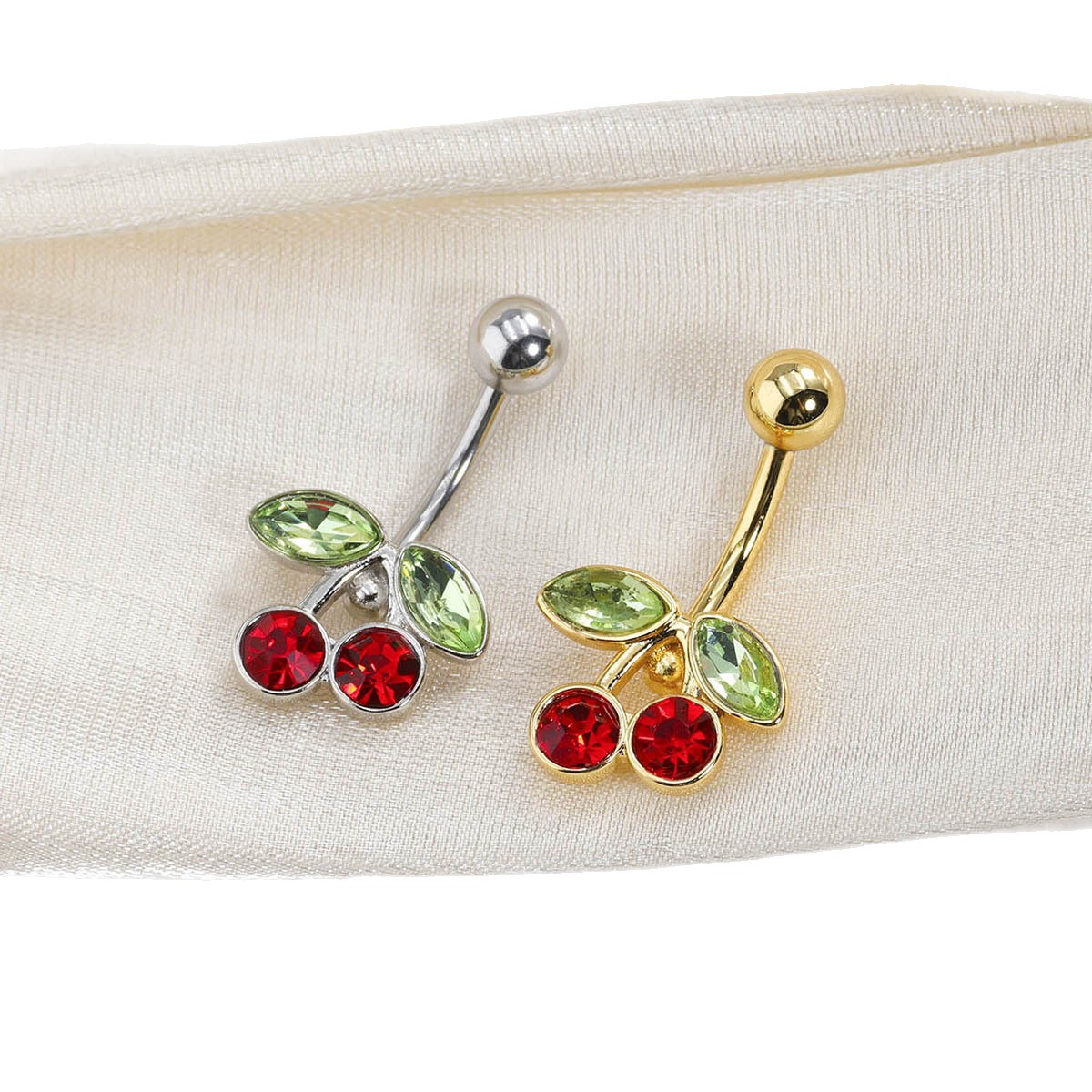 Vente directe d'usine de mode : 1 piercing de nombril style punk en acier inoxydable avec strass et décor cerise rouge. Facile à porter._voghion.com