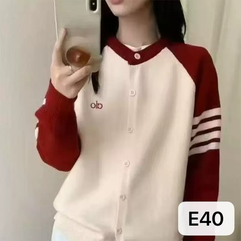 撞色条纹插肩袖毛织针织开衫女秋冬新款韩版宽松显瘦百搭毛衣外套