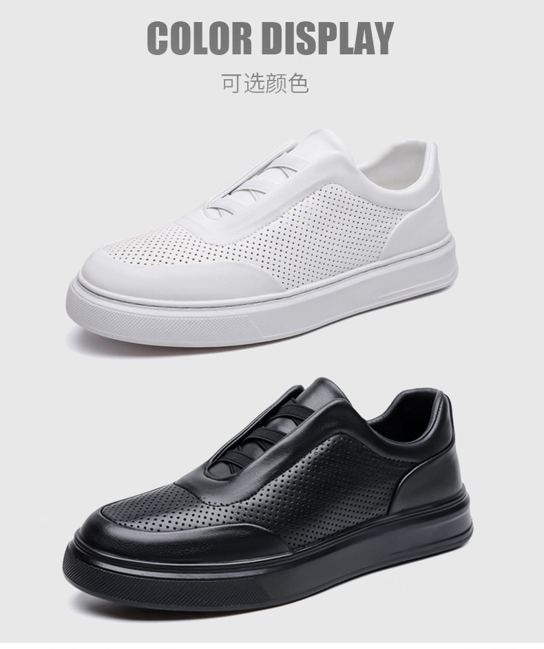 Giày sneaker nam cổ thấp lười xỏ thoáng khí, đế cao su chống trượt, phối màu trắng đen — Màu trắng, màu đen chi tiết 10