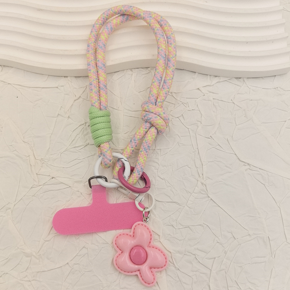 Tendencia color de contraste flor cordón de teléfono móvil colgante de carcasa de teléfono móvil cuerda tejida a mano cuerda de muñeca fuerte y duradera cadena corta para teléfono móvil