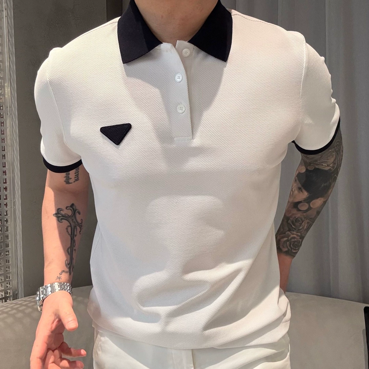 Летняя новая мода, универсальная элегантная рубашка-поло с контрастной строчкой, модная модная футболка с короткими рукавами, мужская футболка высокого качества