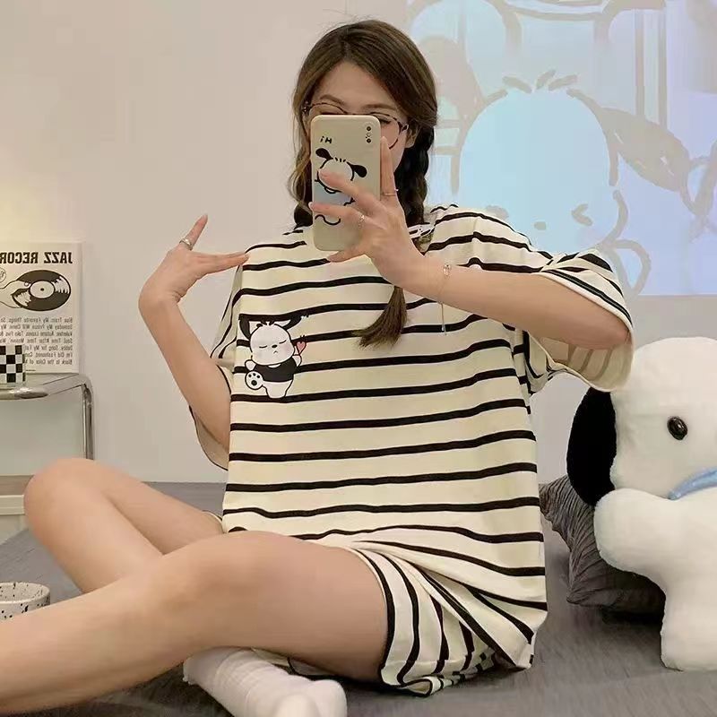 Verano 2024 pijamas de manga corta para mujeres estudiantes sueltas más tamaño lindo desgaste del hogar traje de dos piezas primavera y otoño verano