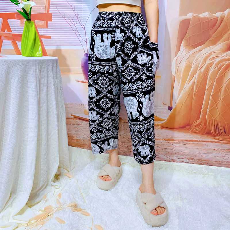 2026 New Popular Cotton Silk Cropped Sports Pants for Women, Summer Thin Quick-Dry Home Wear 7/8 Wide-Leg Pants