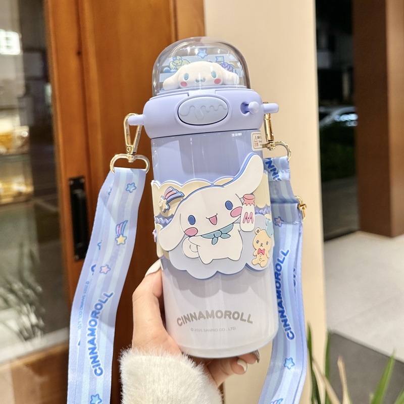 正版三丽鸥儿童水杯316保温杯学生上学便携斜跨水壶大容量吸管杯|undefined