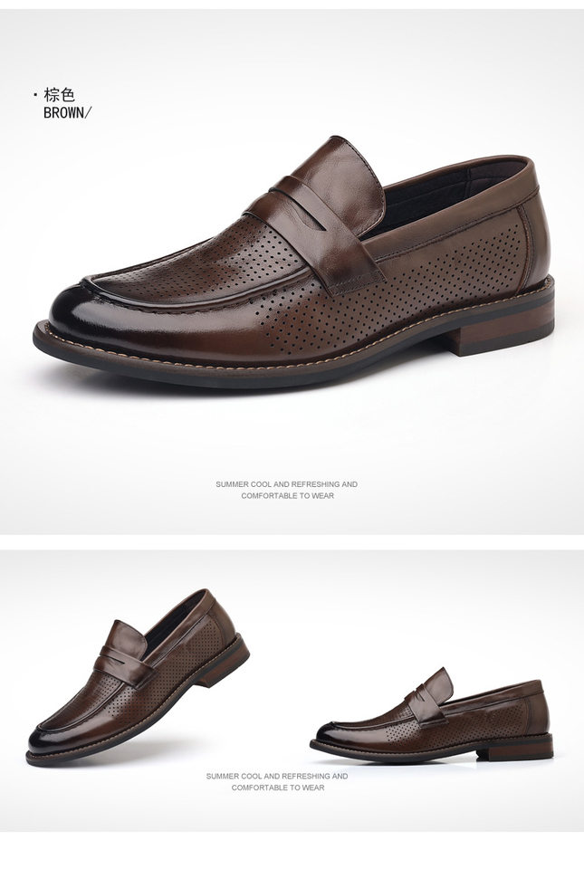 Sandal nam da bò lớp đầu khoét lỗ thoáng khí, đế bằng gỗ tự nhiên, kiểu lười — Sandal màu nâu, Sandal đen chi tiết 20