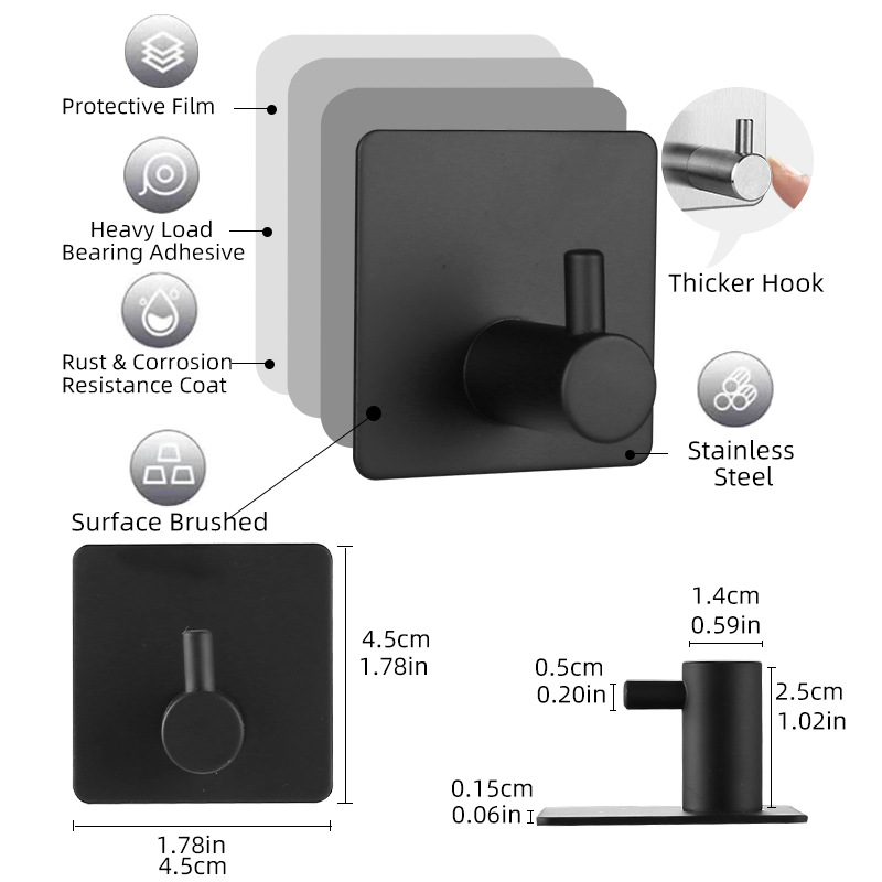 Gancho de acero inoxidable 304 transfronterizo gancho de gravedad de pasta fuerte gancho pegajoso sin perforar gancho único gancho ventas directas de fábrica