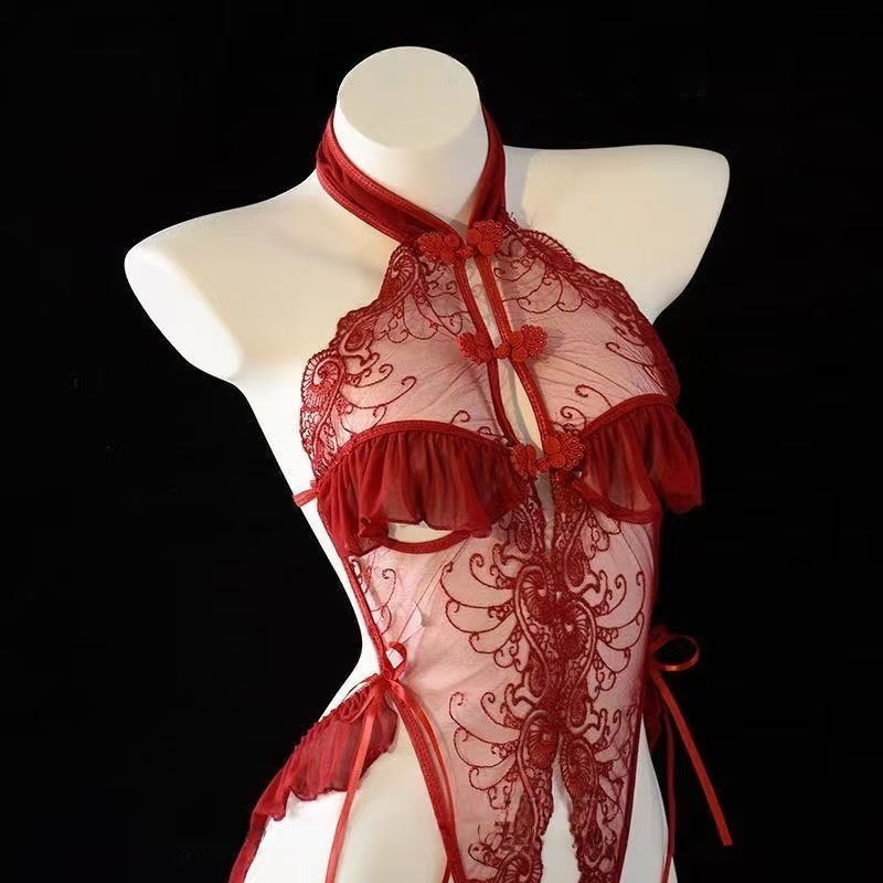 Sexy Lingerie, Lace Temptation Pajamas, Sexy Cheongsam, Push-Up Front Open Nightgown, Female Hot Uniform, Deku Water