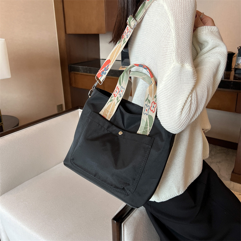 Bolso de lona con correa ancha, bandolera tipo estudiante estilo casual