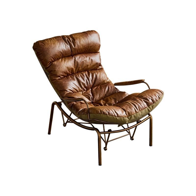Mecedora de cuero vintage, sofá de piel de cera de aceite, sofá de metal de lujo ligero, estilo antiguo simple, sala de estar, balcón, sillón relajado