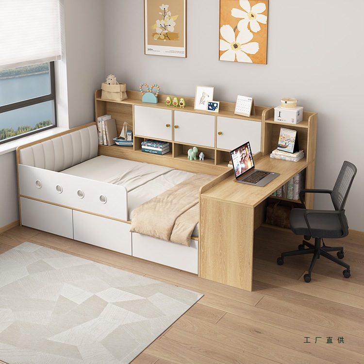 Small Apartment Tatami Bed Customized Solid Wood Single Bed Desk Integrated Kidsren's Bed Cabinet Combination Multi-Functional Storage