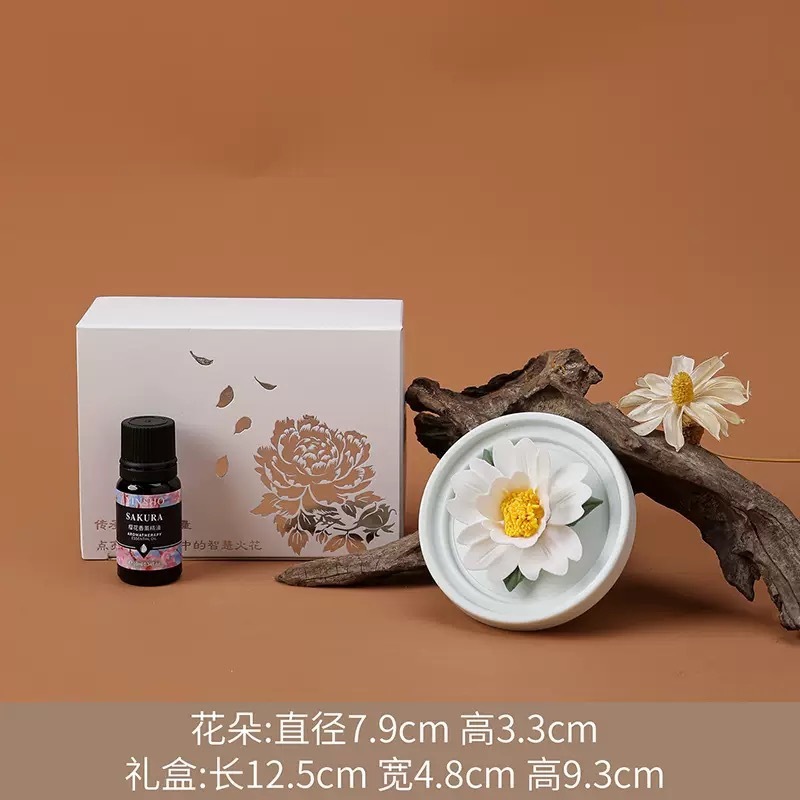 非遗陶瓷手工捏花香薰牡丹花扩香器瓷花摆件办公室桌面香插送礼品|undefined