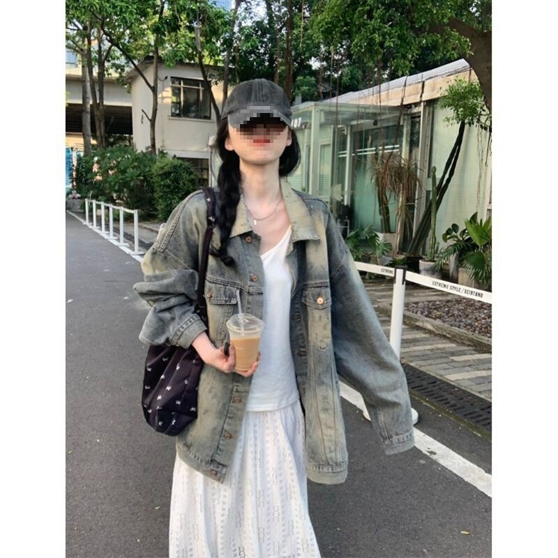 设计水洗牛仔外套慵懒春秋美式新款宽松休闲复古洋气夹克上衣|undefined