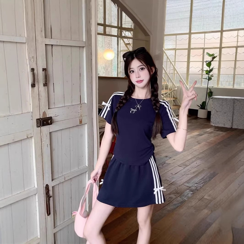 Summer Cross-Border Hot-Selling Women's Fashion Casual Sports Suit: Embroidered T-Shirt + Slim-Fit Skirt Two-Piece Set Summer Cross-Border Hot-Selling Women's Fashion Casual Sports Suit: Embroidered T-Shirt + Slim-Fit Skirt Two-Piece Set