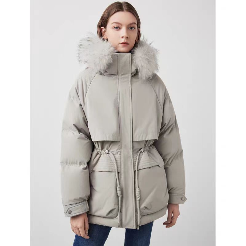 Lang Yuzi Holdobagi White Goose down Retro High-End Parka Jacket with Fur Collar and Waist-Cinching down Coat Winter New Model