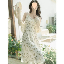 仙气仙森系吊带碎花连衣裙开衫两件套小清新穿搭一整套雪纺裙子