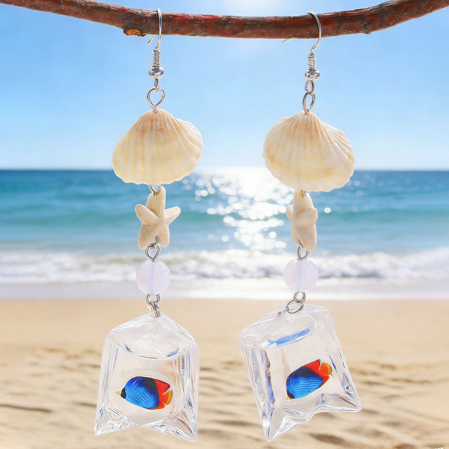 Ocean Style Starfish And Tropical Fish Stud Earrings For Women_voghion.com