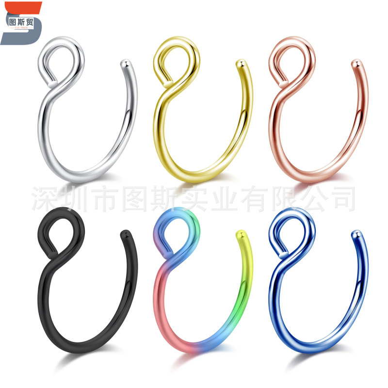 Factory spot Amazon AliExpress titanium steel nose ring stainless steel puncture C- shaped angled nose nail puncture jewelry Factory spot Amazon AliExpress titanium steel nose ring stainless steel puncture C- shaped angled nose nail puncture jewelry