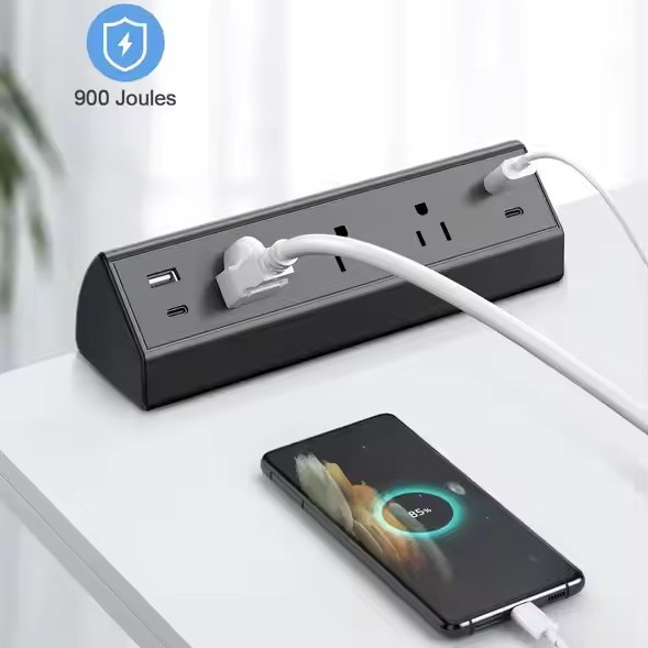 American Standard Desktop Clip Socket con protector contra sobretensiones PD Fast Charge 4USB para escritorio en casa