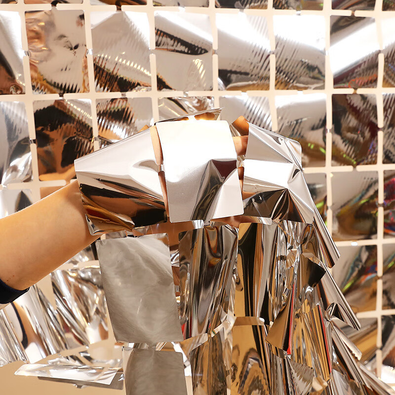 Decoración de bordillo cortina de seda de lluvia fiesta de cumpleaños boda fondo pared decoración de diseño brillante cuadrado cortina de seda de lluvia bordillo