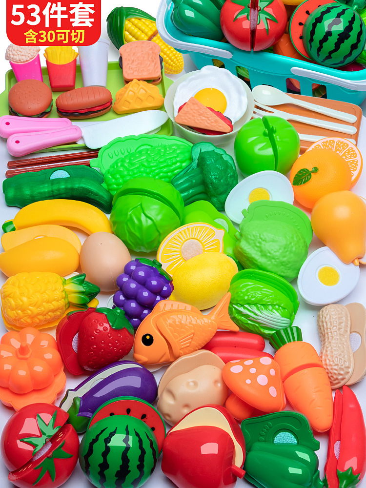 Juego de cocina de juguete para niños con carrito de compras, verduras y herramientas para cortar frutas, para niñas y niños.