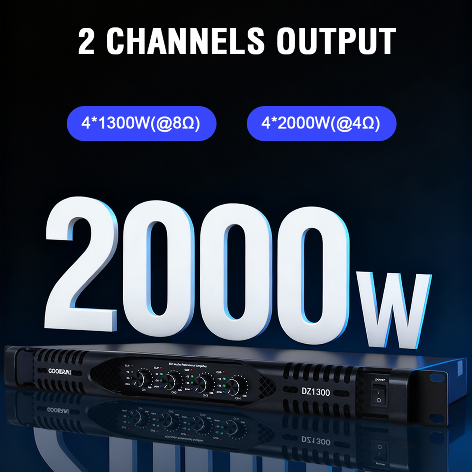 Amplificador de potencia digital de cuatro canales de alta potencia de cuatro canales de alta potencia de clase D de 4 canales de 1300W puro trasero