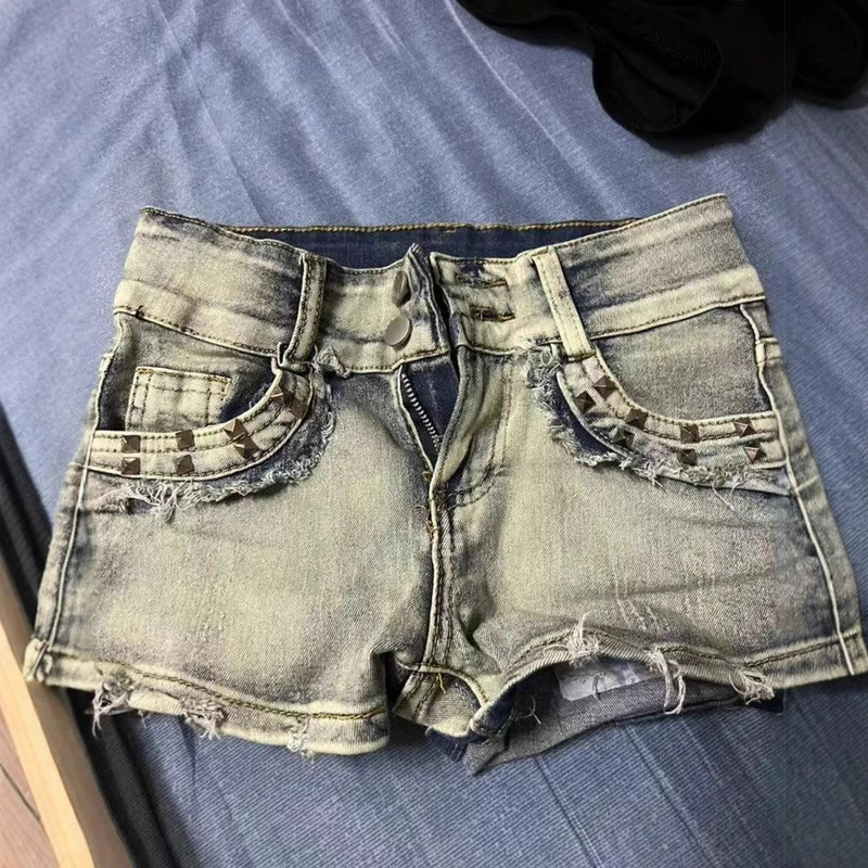 Hot Girl Plus Size Low-Waist Denim Shorts for Women Summer American Sexy High Street Design Slimming Hip-Covering Ultra-Short Hot Pants