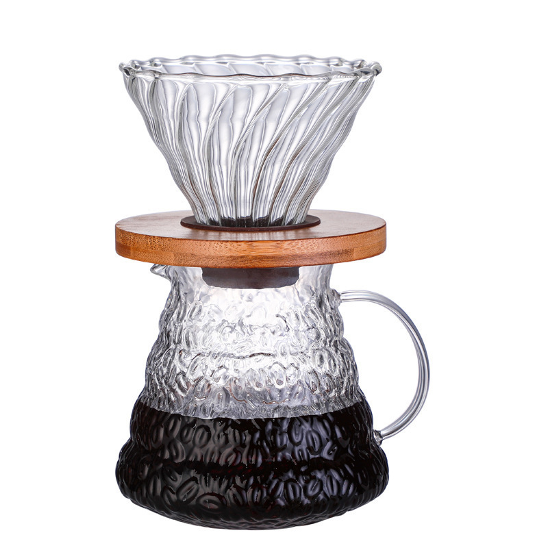 Nuevo conjunto de cafetera de café a mano, taza de filtro de escala doméstica V60 para compartir cafetera de café, cafetera de nubes de vidrio tipo goteo