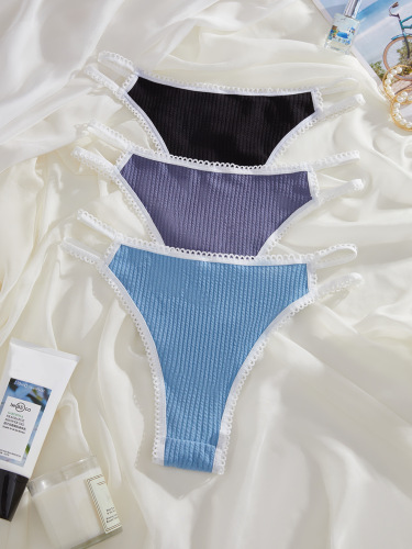Cross-border new style underwear for women, knitted women's pure cotton crotch double strap design sexy French foreign trade seamless briefs