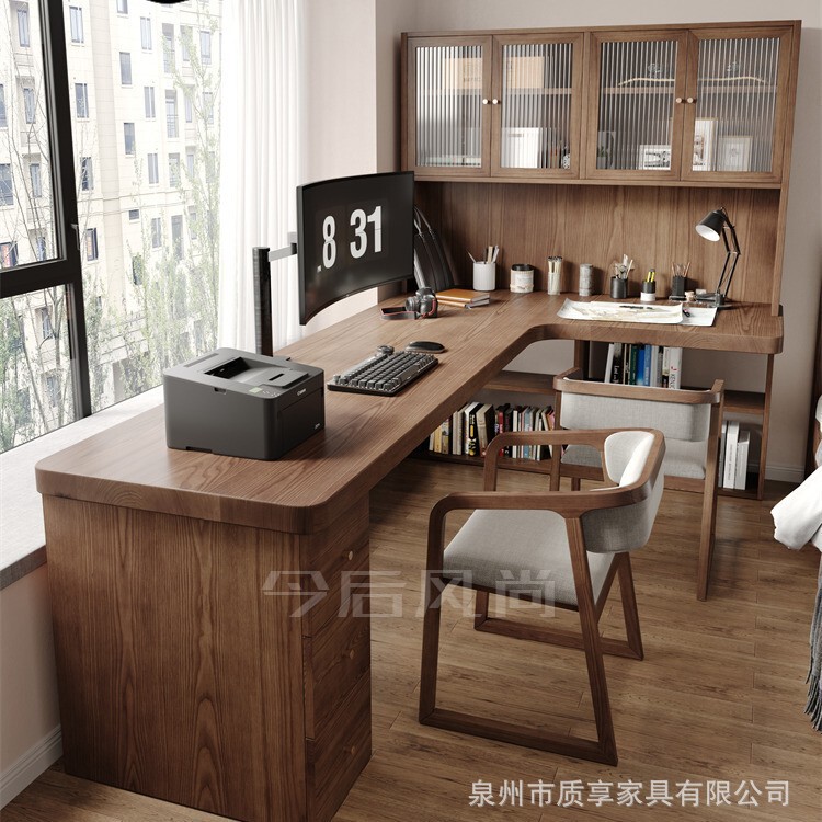 Medieval Style Corner Desk Solid Wood Computer Desk L-Shaped Retro Seven-Shaped Desk Against the Wall Large Board Long Workbench