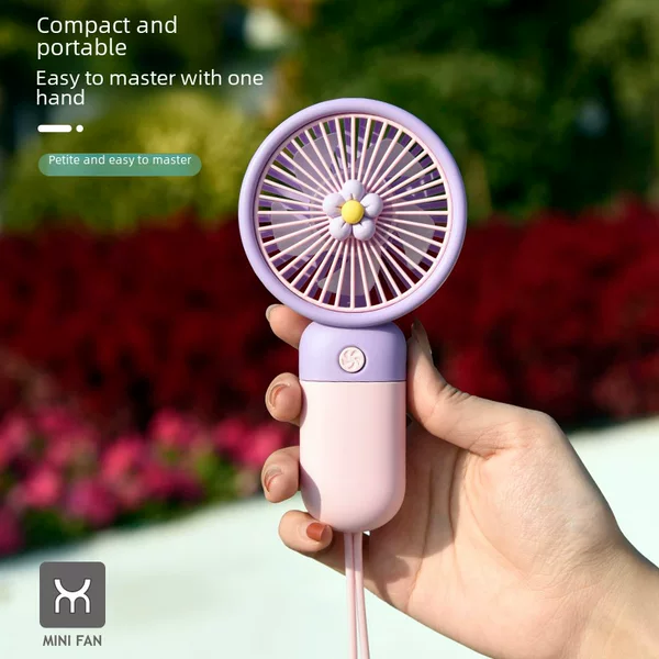 New Small Flower Mini Handheld Fan Portable USB Rechargeable Small Wholesale Student Gift Silent