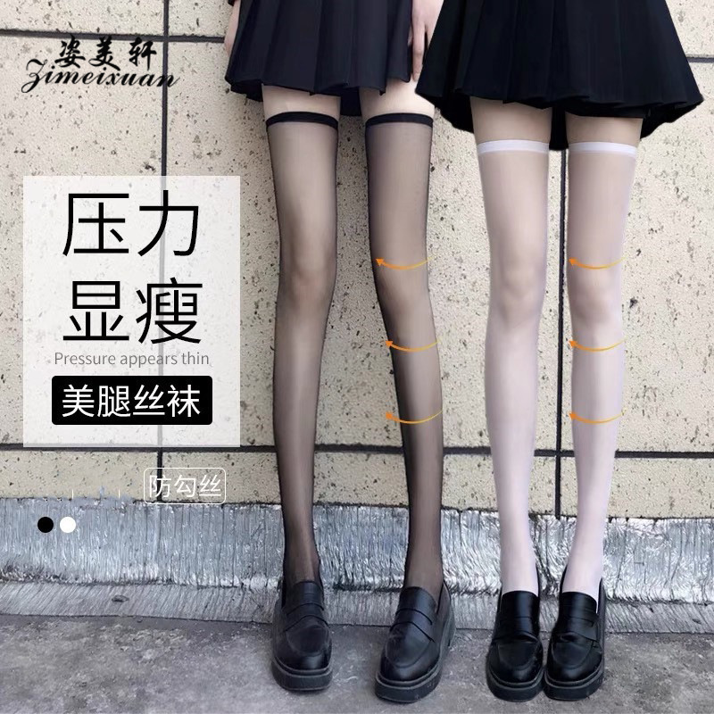 Women's Thin Stockings for Summer, Ultra-Thin Anti-Snag Nylon Over-The-Knee Socks, Non-Slip Thigh-High Stockings