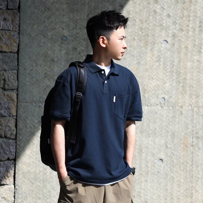 Japanese-Style Solid Color Short-Sleeve Polo Shirt for Men, New Summer Simple Trendy Brand Loose Design Casual T-Shirt Top