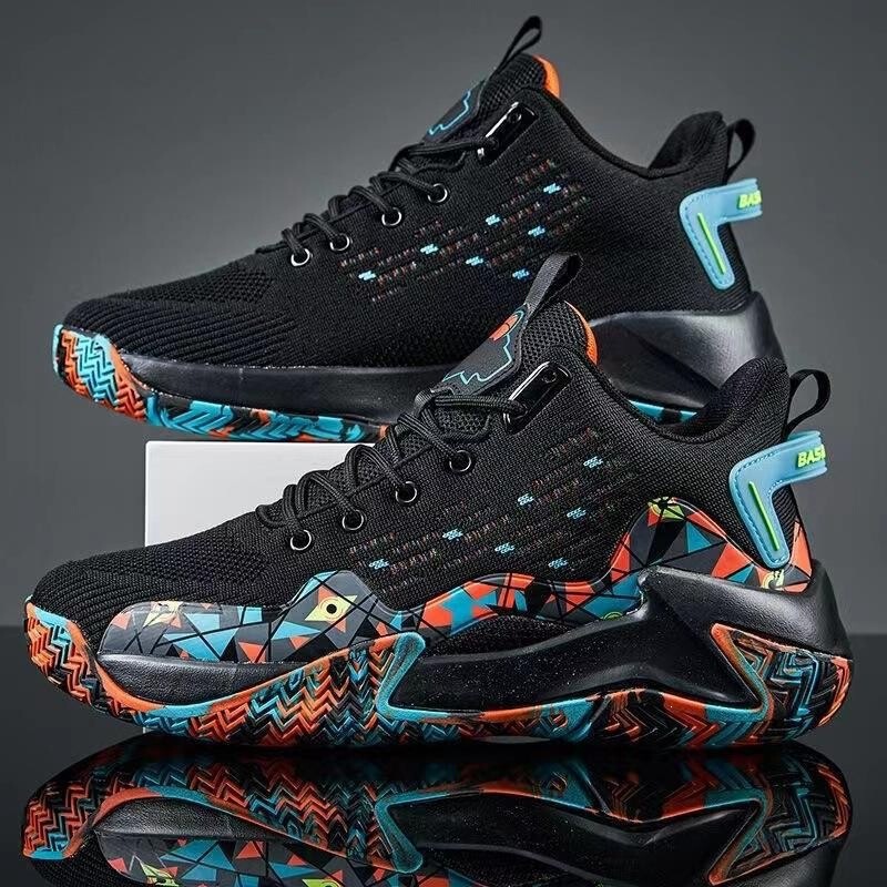 Rebound Breathable Sports Shoes for Men, Fly-Knit Spring and Summer Basketball Shoes for Men, Thick-Soled Models, Fashionable Campus Student Wholesale
