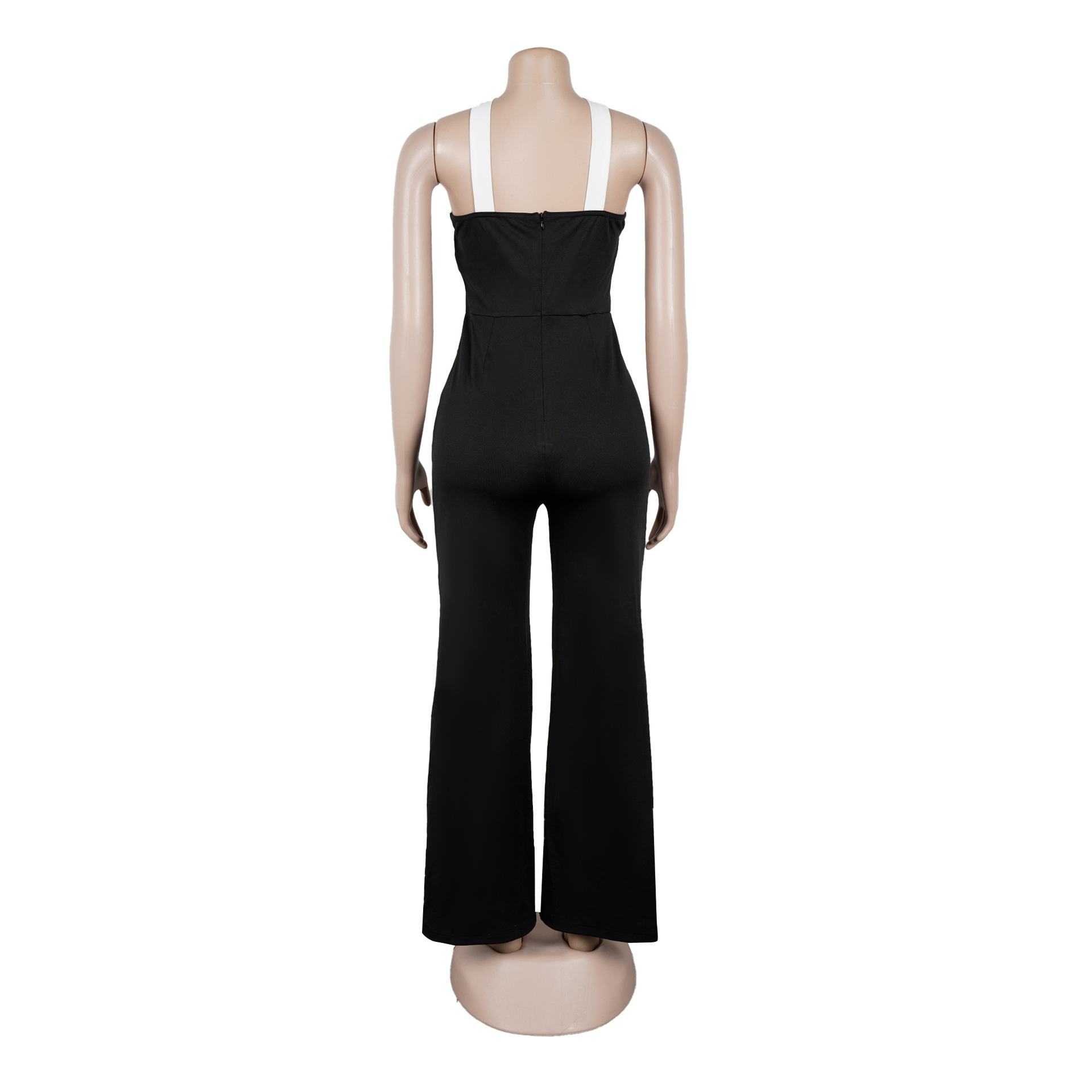 Elegant Women's Colour Block Jumpsuit Slim Fit Wide Leg Strappy_voghion.com