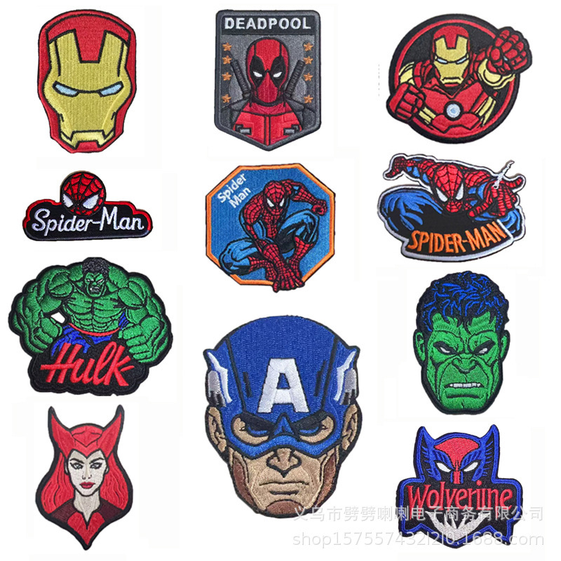 Marvel Spider-Man Embroidered Cloth Sticker DIY Hulk Iron Man Iron Man Iron Hand Sewing Patch Cross-Border Spot Wholesale