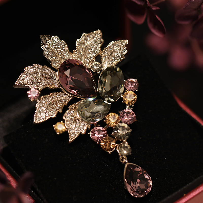 Neu Vintage Kristall Blume Brosche Schwere Industrie Medieval Schmuck_voghion.com
